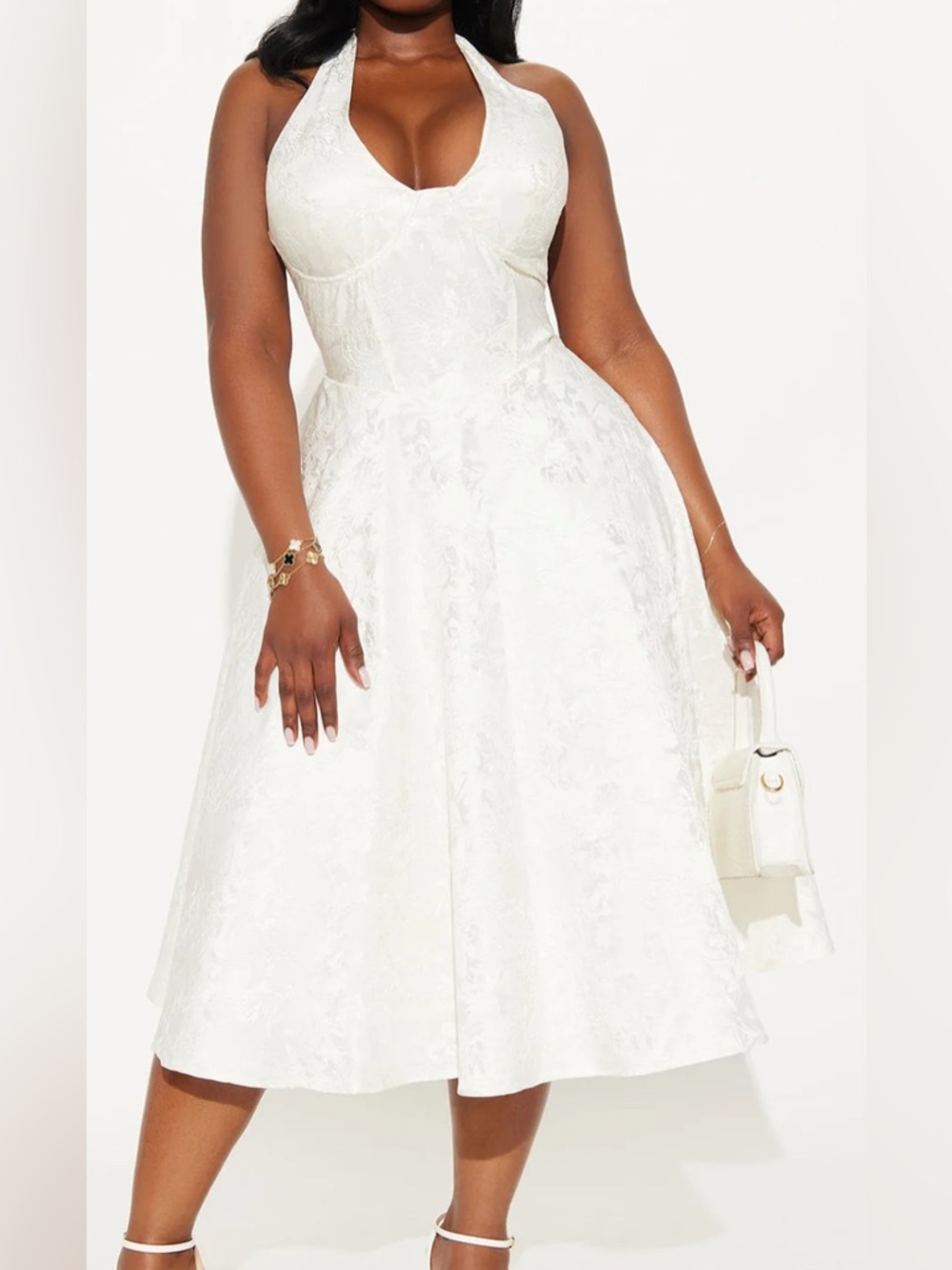 Fashion Nova White Halter Lace Midi Dress